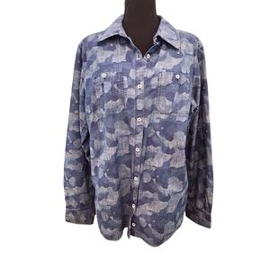 CARHARTT Blue Camo Denim Button Up Shirt Ladies Large Camouflage Casual Top